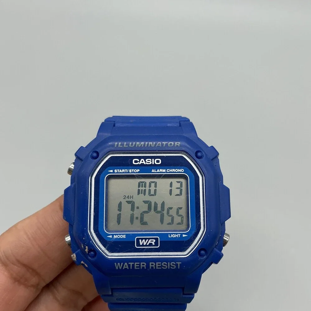 Casio F-108WH 3224 Mens Watch 42mm Gray Digital Blue Resin Day Date Illuminator